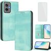 OUEAYIEN Cover per Motorola Moto G55 5G Custodia a Libro con Vetro Temperato Blocco RFID Antiurto Pelle Portafoglio Porta Carte Supporto Stand Vintage Flip Custodia per Motorola G 55 MotoG55 Menta