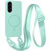 FMPCUON FNPCUON Cover Magnetica con Cordino per Samsung Galaxy A25 Compatibile con MagSafe,Ricarica Wireless, Placcatura Disegno Custodia con Collana Laccio Tracolla Regolabile Case.Menta verde