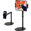 POLESTO Supporto per Tablet da Scrivania Regolabile in Altezza con Braccio Pieghevole, Base Pesante e Supporto Tablet/Telefono - Compatibile con iPad/iPhone/Kindle/Telefoni e Altri