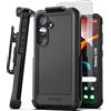 Encased Custodia per Samsung Galaxy A35 5G con clip per cintura e pellicola protettiva (vetro temperato) resistente cover protettiva robusta (serie Falcon), nero