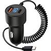 ZestEcho Caricatore Auto USB C 100W PD QC3.0 con Cavo Integrato 1,5m