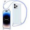 Foonary Striped Cover con Cordino per iPhone 14 Pro Max, Custodia con Laccio Tracolla Collana Aesthetic Righe Estivi Disegni Silicone Necklace Regolabile Corda Case per iPhone 14Pro Max 6,7, Blu