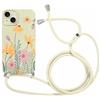 Foonary Cover con Cordino per Apple iPhone 15 Plus 6,7, Custodia con Aesthetic Motivo Laccio Collana Tracolla, Silicone Antiurto Protezione Bumper Phone Case per iPhone 15 Plus, Fiore 01