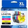 INKCLOUD LC421XL LC-421XLVAL - Cartucce compatibili con Brother LC421 LC-421XL Multipack per Brother DCP-J1050DW MFC-J1010DW DCP-J1140DW (confezione da 4, nero, ciano, magenta, giallo)