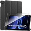 Heioloo Custodia per Redmi Pad 2 9.7 Cover in Pelle Case, + [1 Pezzi] Vetro Temperato Pellicola Protettiva [Auto Svegliati/Sonno][Supporto Funzione ] [Anti-Scratch] Nero