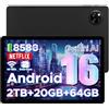 POPUX Tab A9+ Android 16 Tablet 11 Pollici, Unisoc T7200 Octa Core, 8580mAh, 90Hz-1080P, 20GBRAM+64GB/2TB TF, 13MP+5MP, Tablet Gaming, Gemini AI, WiFi 5/OTG/Face ID/Widevine L1/GPS/Doppio Altoparlante-Nero