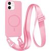 FMPCUON FNPCUON Cover Magnetica con Cordino per iPhone 11 Compatibile con MagSafe,Ricarica Wireless, Placcatura Disegno Custodia con Collana Laccio Tracolla Regolabile Case.Pink