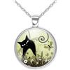 So Sweet Collana cabochon, collana illustrata il gatto nel prato, Regalo di Natale per idea regalo moglie - San Valentino- regalo di compleanno - argento antico (ref.70a).