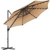 SONGMICS Ombrellone da Giardino 300 cm, 28 Luci a LED Solari, UPF 50+, Girevole a 360°, Inclinazione Continua, Manovella per Apertura e Chiusura, con Base a Croce, Marrone Cammello GPU047K11