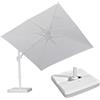 PURPLE LEAF Ombrellone da Esterno 2,7 x 3,6 m con Base, Ombrellone da Giardino in Alluminio Tela 240 g/m² Protezione UPF 50+ con Inclinabile Bidirezionale e Rotazione a 360°, Bianco