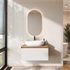 Planetmöbel Arisa - Set di mobili da bagno con mobiletto, 80 cm, colore oro rovere bianco (scanalato) con specchio LED, lavabo 60 cm, colore: bianco, con parsifone