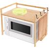 YOICUATGNA Mensola per microonde in bambù, espandibile per microonde, portaspezie, porta microonde, organizer da cucina con 2 livelli e 4 ganci (colore legno)