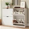 LUE BONA Scarpiera Salvaspazio Slim per 16 Paia, Mobile Porta Scarpe a 4 Ante a Ribalta, Spessore 23 cm, Organizzatore Scarpe per Ingresso e Corridoio, 110 x 23 x 80 cm, Naturale+Bianco