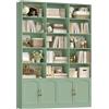 FirFurd 209 cm Libreria Verticale, Libreria da Parete con 15 Scomparti Aperti, Scaffale Portaoggetti in Legno a 4 Ante, Vetrinetta Soggiorno, per Studio, Ufficio, Soggiorno, 150x23.7x209cm (Verde)