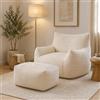 Calivra Pouf XXL per adulti con ottomano - Poltrona reclinabile ergonomica Relax con supporto a 5 zone, rivestimento Corduroy, imbottitura in spugna ad alta rimbalzo, salvaspazio per soggiorno (bianco