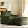 Calivra Pouf XXL per adulti con ottomano - Poltrona reclinabile ergonomica Relax con supporto a 5 zone, rivestimento Corduroy, imbottitura in spugna ad alta rimbalzo, salvaspazio per soggiorno (verde)