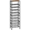 IBUYKE Scarpiera Verticale a 10 Ripiani, Scarpiera Stretta e Alta per 20 Paia di Scarpe, Salvaspazio Scarpiera in Metallo per Ingresso Corridoio Soggiorno, Rustico Marrone e Nero TXJ011H