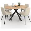 IDMarket - Set di Tavolo da Pranzo Rotondo allungabile Alix in Legno e Nero da 110-150 cm e 4 sedie in Velluto Beige THALYA