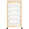 Paluplus Carrello per verdure a 5 ripiani in Legno Naturale, misura 45x30x85,5 cm, 5 Cestelli in Plastica con Vassoio Portaoggetti e 4 Ruote girevoli, Scaffale da cucina per frutta e verdura -6015F -4