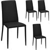 NORDIXA Set 4 Sedie Sala da Pranzo, Sedie Moderne in Ecopelle Lavabile, Sedie Cucina Imbottite con Struttura in Metallo e Gambe Inclinate Antiribaltamento, Impilabile, Montaggio non richiesto (Nero)