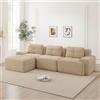 Wyibwy Divano modulare angolare a L,divano componibile Boneless 3 posti con 1 poggiapiedi,divano a compressione senza montaggio,divano con seduta profonda,divani Componibili tre posti,velluto a coste,Beige