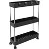 Zosenyer Carrello con Ruote Portatutto, 3 Piani Carrello da Cucina con Ruote, Plastica e Acciaio Inossidabile Porta Detersivi Salvaspazio per Cucina e Bagno (Nero)