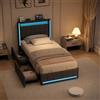 BLSYHDH Letto baule 90 x 200 cm con LED, letto imbottito con 2 cassetti, letto multifunzionale con porte di ricarica USB e tipo-C, letto singolo 90 x 200, letto imbottito con contenitore, letti per 1 persone