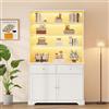 Kebnor Vetrina con 2 ante dell'armadio, vetrina in vetro con LED, 100 cm di larghezza, armadio multifunzione con 2 cassetti, grande armadio, libreria, 100 x 38 x 170 cm (bianco D)