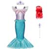 BSBUY Sirena Principessa Vestito, Vestito Ragazze Principessa Sirena Colorata Costume, 4PZ Vestito Sirenetta Bambina con Parrucca, Costume da Sirenetta Vestito Principess per Halloween Compleanno