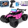 Joellfuner Macchina Telecomandata per Bambini, 2.4Ghz 1:16 Macchina Radiocomandata con Luce LED Quattro Colori, 20KM/H Monster Truck Telecomandato con marce alte e basse per bambini 3+ anni (Rosa)