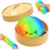 VETIXLO Dumpling Squishy con Vaporiera 9,5 cm, Glitter Squishy Dumpling Mystery, Giocattolo Anti-Stress, Slow Rising Bao Bun Balla Antistress per Bambini e Adulti (Rainbow)