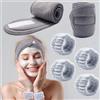 BTIYMU 6 Pezzi Fascia Capelli Skincare Donna Polsini Skin Care, Regolabile Fascetta Cerchietto Skincare Doccia Lavaggio Lavare il Viso Spa Kit, Set Fasce da Polso Fascia Trucco a Strappo Grigio