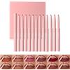 Pakivs Set di 12 matite per contorno labbra opache, vellutate, altamente pigmentate, a lunga durata, impermeabili, cremose, sottili, rossetti morbidi per donne