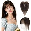 Elailite Hair Topper Donna Capelli Veri Clip 17g 25cm Protesi Toupee Posticci Toupet Silk Lace 8x14cm con Frangia #2 Marrone Scuro