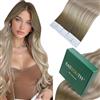 Easyouth Extension Biadesive Capelli Veri Balayage Capelli Veri Extension Adesivo Balayage Marrone Chiaro a Cenere e Platino Adesive Human Hair Extension Morbidezza e Lucentezza #19/8/60 30cm 30g