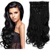 S-noilite Set 8pcs Clip in Hair Extensions Extension Clip Capelli Veri Testa Piena 18Clips Parrucchino 43cm Riccio Nero scuro