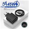 NONE Caricabatterie Super veloce PD 45W 5A per Samsung S21 S22 S23 S24 Plus Note20 Ultra A34 A53 A54 A55 A71 A73 USB-C cavo di ricarica rapida 2m