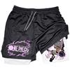 Bandai Pantaloncini neri a doppio strato anime One Piece per uomo Allenamento in palestra Rufy Zoro Stampa Tessuto ad asciugatura rapida Vestibilità ampia con tasche