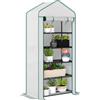 Outsunny Serra da giardino in PE con scaffali a 5 livelli, Serra da balcone, Telo rinforzato, g/m², Telaio in acciaio, Porta con cerniera, per piante e fiori, 90x49x cm, Bianco