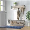 HOMCOM Mobile ingresso 2-in-1 con scarpiera, 3 ripiani e appendiabiti a muro con 3 ganci e cuscino imbottito - naturale e nero