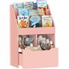 HOMCOM Libreria HOMCOM multi-scomparto con 3 ripiani, 2 nicchie e ampio cassetto portabevande rosa