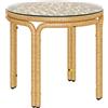 Outsunny Tavolino rotondo in resina intrecciata, tavolino da giardino con ripiano in vetro, facile da pulire per terrazza, giardino, balcone, Ø 50x44 cm, giallo