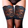 NONE Calze Lunghe 15CM Blu/Rosse con Ricamo in Pizzo, Stile Night Club, Affascinanti Calze Sopra il Ginocchio da Donna