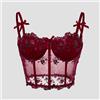 NONE Corsetto sexy con fiocco ricamato floreale in pizzo per donna Canotta a rete trasparente a lisca di pesce Slim Crop Top Reggiseno cablato Camis Festival Lingerie