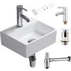 CROSS ZEBRA Lavello Rettangolare Lavabo con Rubinetto, Scarico, P-Trap Vaso in Ceramica di Calcinazione ad Alta Temperatura Bianco Design Semplice Superficie per Bagno Toilette Guardaroba