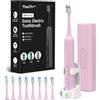 YTEATH PRO Spazzolino elettrico sonico per adulti e bambini, 5 modalità di pulizia con 3 livelli di intensità, timer, 8 testine di ricambio e custodia da viaggio, ricaricabile, rosa