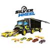 ODS - Silver Wheel, Transporter 50 Shot Line, Camion con 4 Auto Incluse, Segnali Stradali, Maniglia e Scivolo Frontale, Lunghezza 50 cm, Età +3 Anni