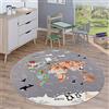 Paco Home Tappeto Bambini Rotondo Tappeto Bambini Cameretta Tappeto Da Gioco Tappeto Stradale Moderno Bambini Bambine, Dimensione:Ø 160 cm tondo, Colore:Grigio 4