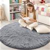 smiry Tappeto a pelo lungo, morbido, lavabile, antiscivolo, moderno, morbido, per corridoio, soggiorno, cameretta dei bambini, camera da letto, grigio, 120 x 120 cm, rotondo