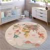Paco Home Tappeti da gioco a pelo corto colorati per camerette dei bambini con diversi motivi, Dimensione:Ø 160 cm tondo, Colore:Beige 2